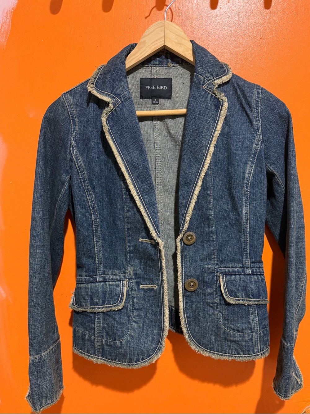 freebird Dark Blue Frayed Denim Blazer Jacket